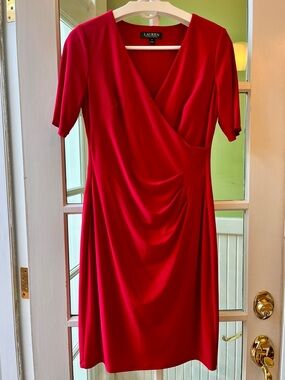 Lauren Ralph Lauren Day to Evening Red Faux-Wrap Dress